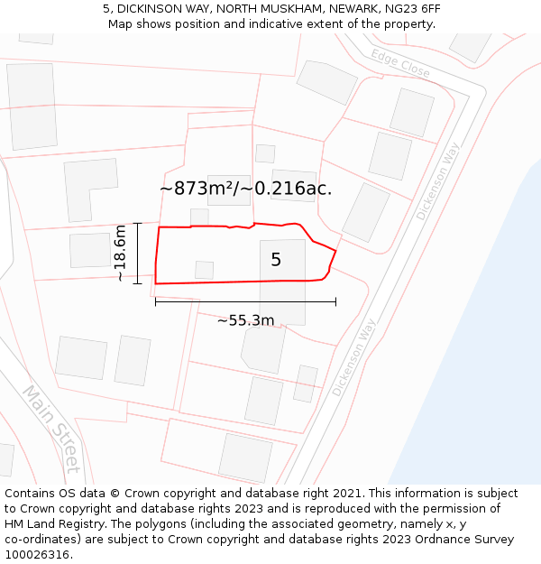 5, DICKINSON WAY, NORTH MUSKHAM, NEWARK, NG23 6FF: Plot and title map