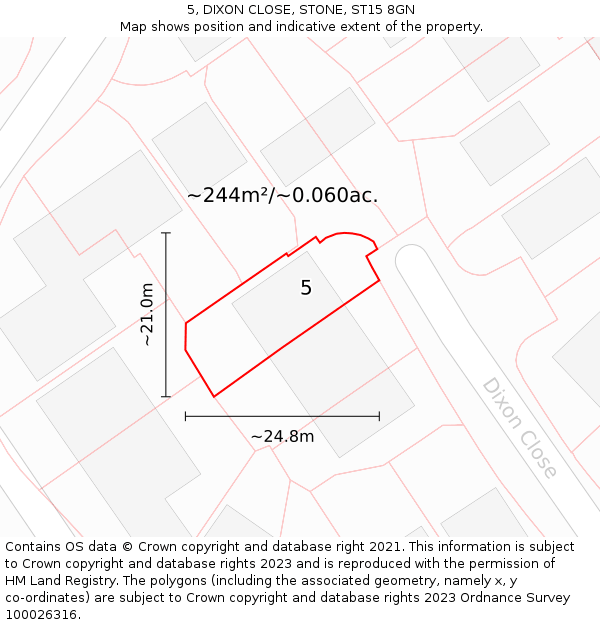 5, DIXON CLOSE, STONE, ST15 8GN: Plot and title map