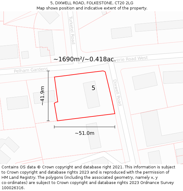 5, DIXWELL ROAD, FOLKESTONE, CT20 2LG: Plot and title map