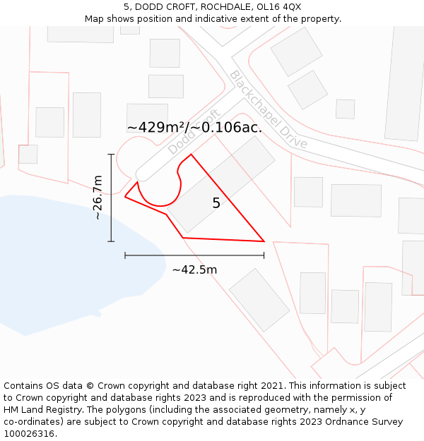 5, DODD CROFT, ROCHDALE, OL16 4QX: Plot and title map