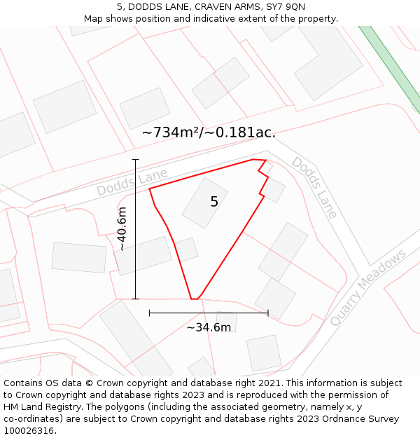 5, DODDS LANE, CRAVEN ARMS, SY7 9QN: Plot and title map