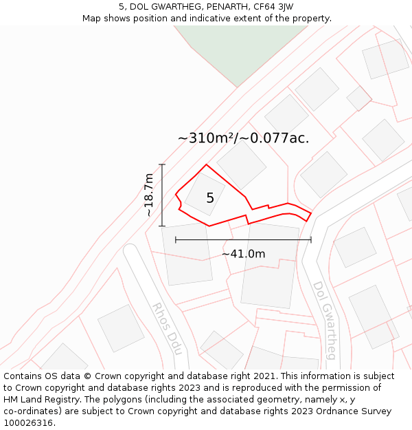 5, DOL GWARTHEG, PENARTH, CF64 3JW: Plot and title map