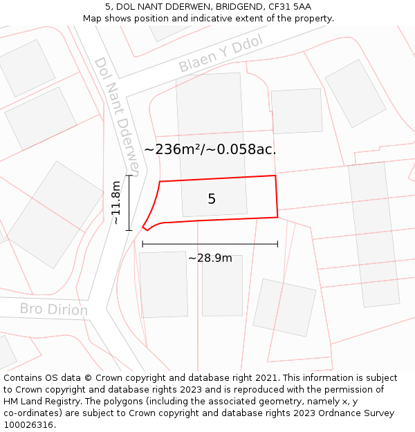 5, DOL NANT DDERWEN, BRIDGEND, CF31 5AA: Plot and title map