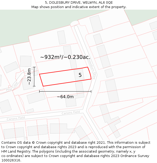 5, DOLESBURY DRIVE, WELWYN, AL6 0QE: Plot and title map