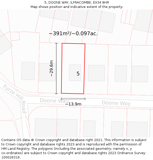 5, DOONE WAY, ILFRACOMBE, EX34 8HR: Plot and title map