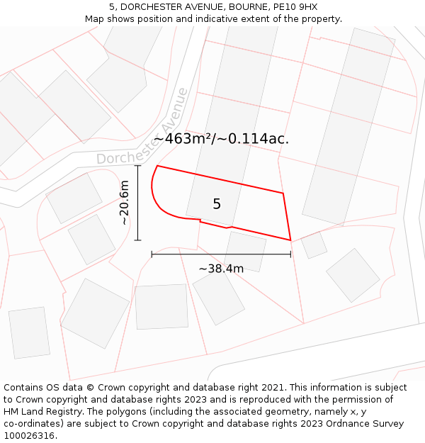 5, DORCHESTER AVENUE, BOURNE, PE10 9HX: Plot and title map