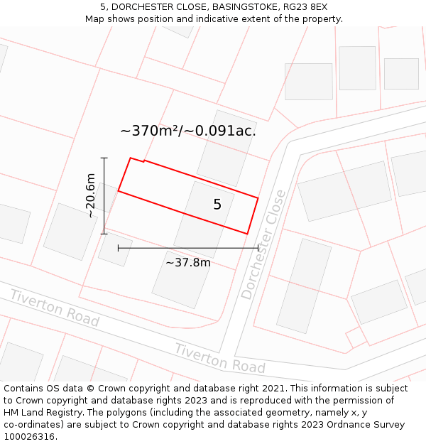 5, DORCHESTER CLOSE, BASINGSTOKE, RG23 8EX: Plot and title map