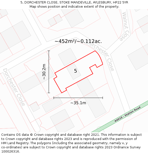 5, DORCHESTER CLOSE, STOKE MANDEVILLE, AYLESBURY, HP22 5YR: Plot and title map