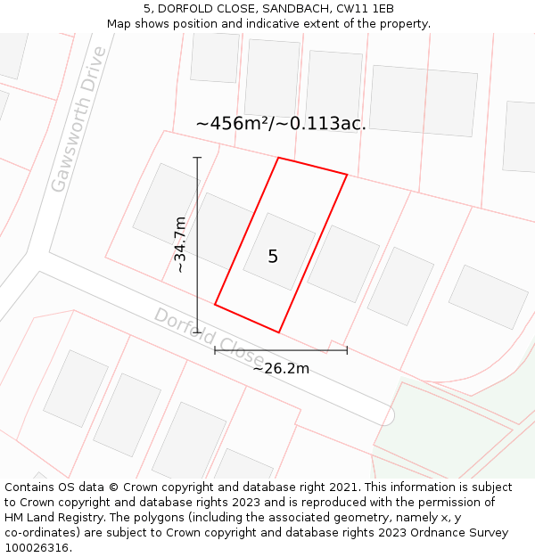 5, DORFOLD CLOSE, SANDBACH, CW11 1EB: Plot and title map