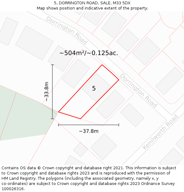5, DORRINGTON ROAD, SALE, M33 5DX: Plot and title map