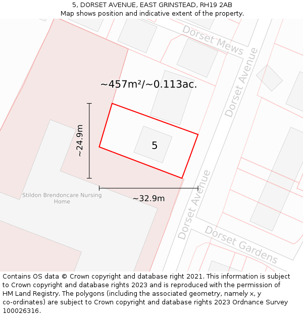 5, DORSET AVENUE, EAST GRINSTEAD, RH19 2AB: Plot and title map