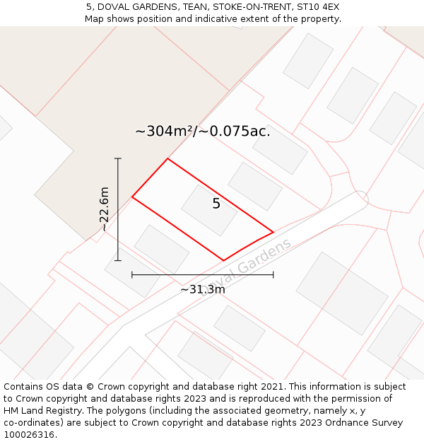 5, DOVAL GARDENS, TEAN, STOKE-ON-TRENT, ST10 4EX: Plot and title map