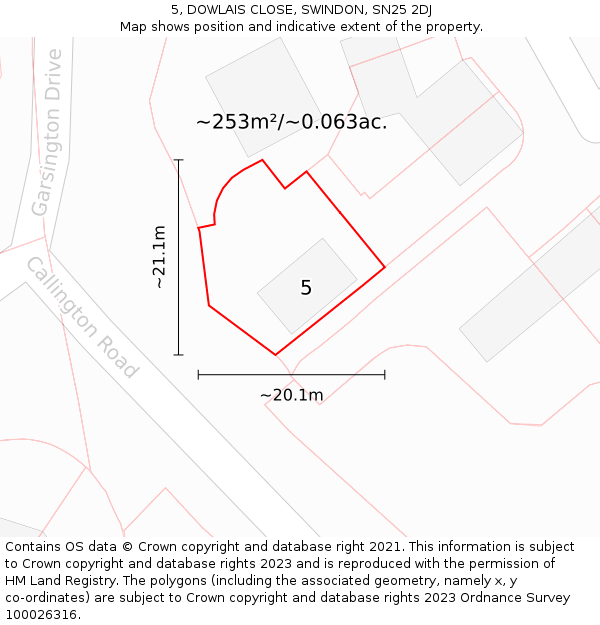 5, DOWLAIS CLOSE, SWINDON, SN25 2DJ: Plot and title map