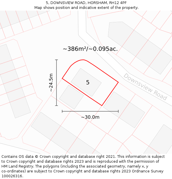 5, DOWNSVIEW ROAD, HORSHAM, RH12 4PF: Plot and title map