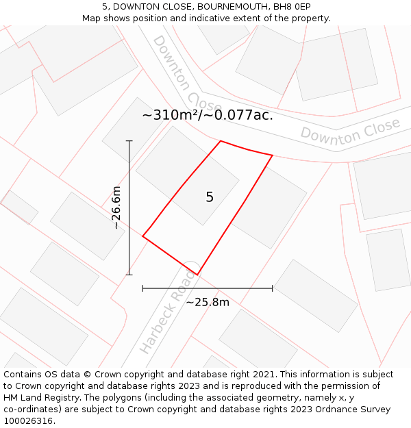 5, DOWNTON CLOSE, BOURNEMOUTH, BH8 0EP: Plot and title map