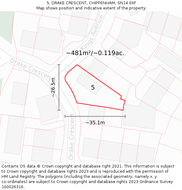 5, DRAKE CRESCENT, CHIPPENHAM, SN14 0XF: Plot and title map