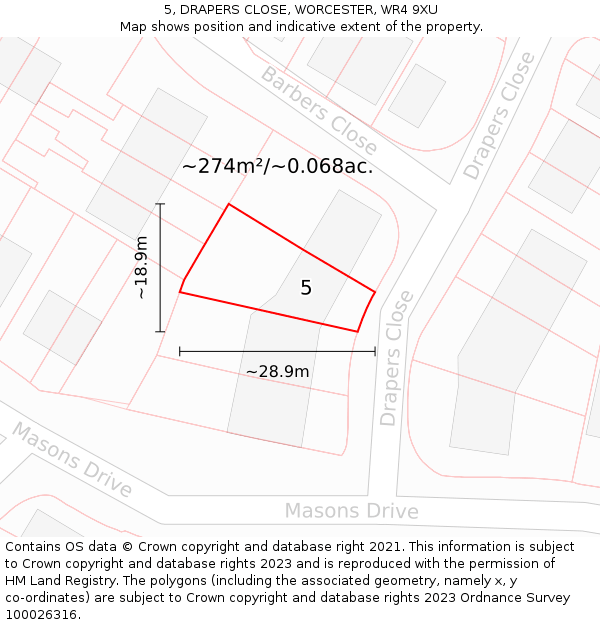 5, DRAPERS CLOSE, WORCESTER, WR4 9XU: Plot and title map