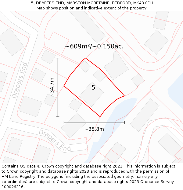 5, DRAPERS END, MARSTON MORETAINE, BEDFORD, MK43 0FH: Plot and title map