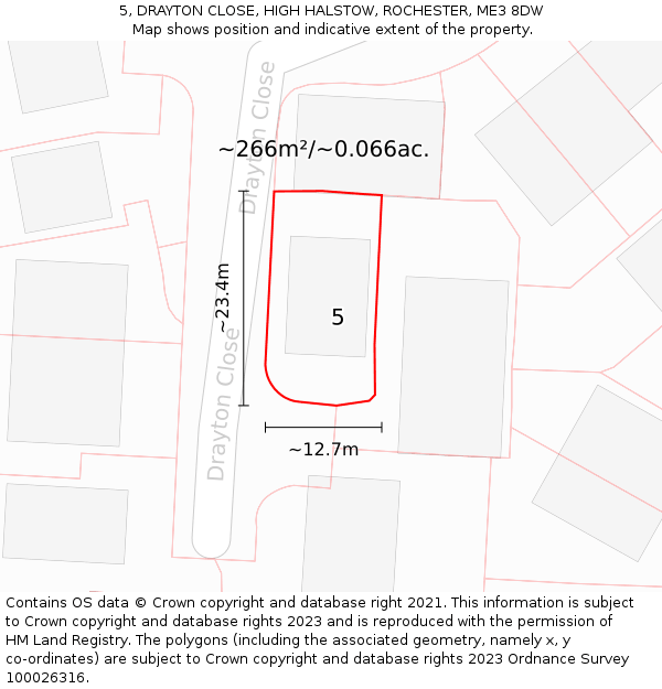 5, DRAYTON CLOSE, HIGH HALSTOW, ROCHESTER, ME3 8DW: Plot and title map