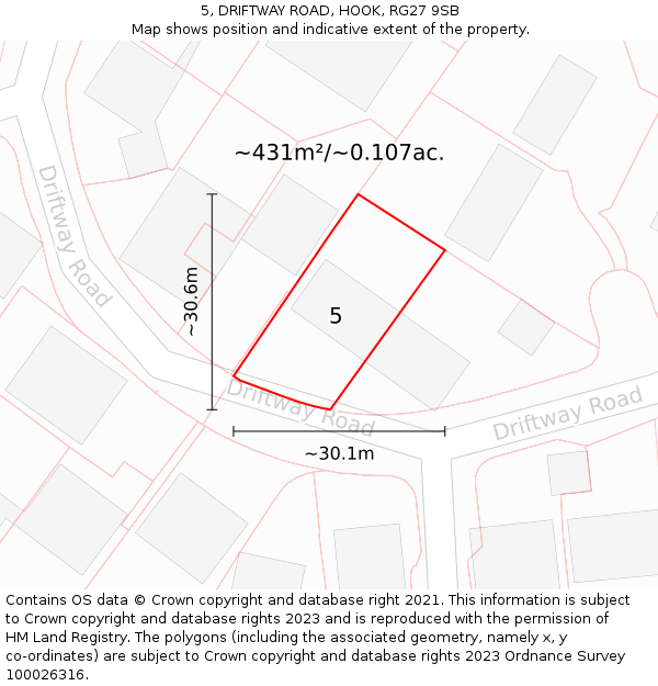 5, DRIFTWAY ROAD, HOOK, RG27 9SB: Plot and title map