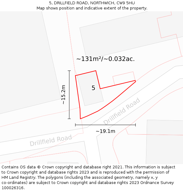 5, DRILLFIELD ROAD, NORTHWICH, CW9 5HU: Plot and title map