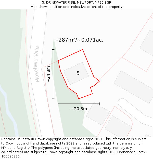 5, DRINKWATER RISE, NEWPORT, NP20 3GR: Plot and title map
