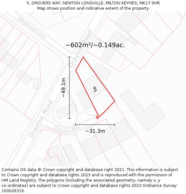 5, DROVERS WAY, NEWTON LONGVILLE, MILTON KEYNES, MK17 0HR: Plot and title map