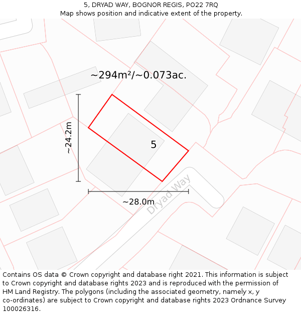 5, DRYAD WAY, BOGNOR REGIS, PO22 7RQ: Plot and title map