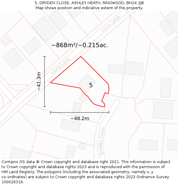 5, DRYDEN CLOSE, ASHLEY HEATH, RINGWOOD, BH24 2JB: Plot and title map