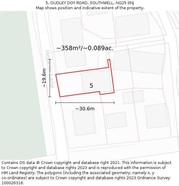 5, DUDLEY DOY ROAD, SOUTHWELL, NG25 0NJ: Plot and title map