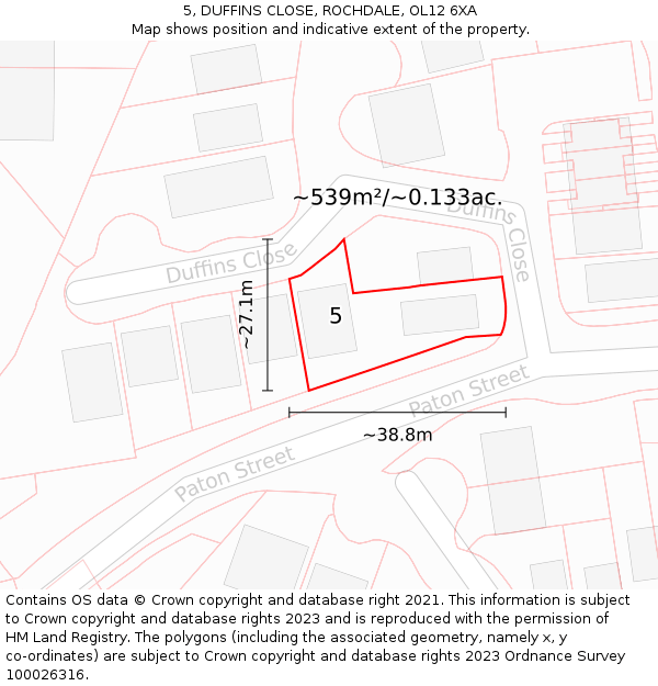 5, DUFFINS CLOSE, ROCHDALE, OL12 6XA: Plot and title map