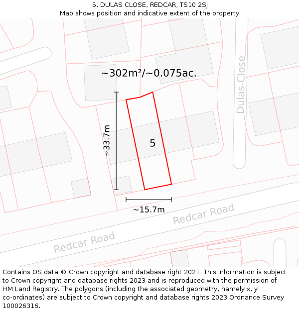 5, DULAS CLOSE, REDCAR, TS10 2SJ: Plot and title map