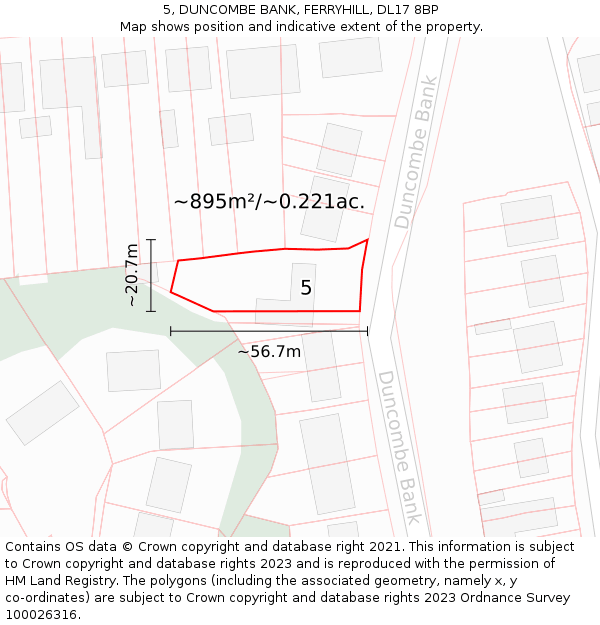 5, DUNCOMBE BANK, FERRYHILL, DL17 8BP: Plot and title map