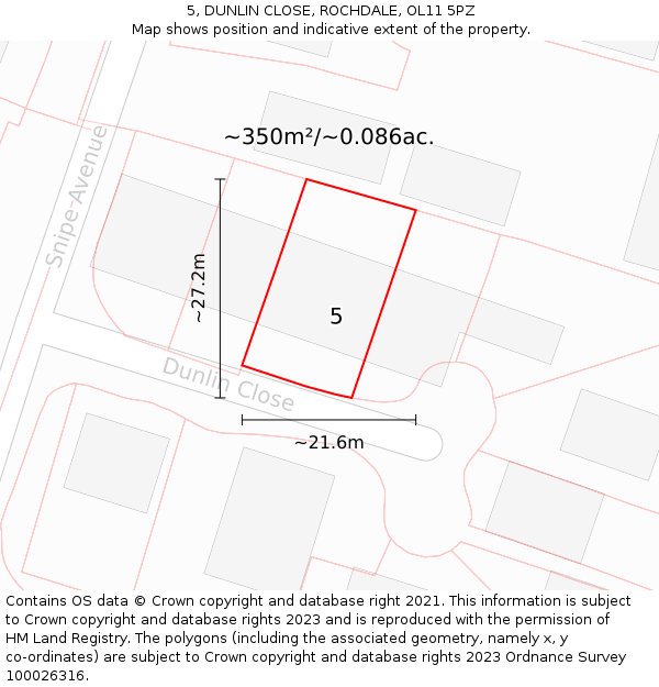 5, DUNLIN CLOSE, ROCHDALE, OL11 5PZ: Plot and title map