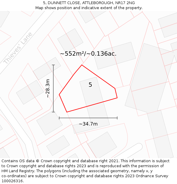 5, DUNNETT CLOSE, ATTLEBOROUGH, NR17 2NG: Plot and title map