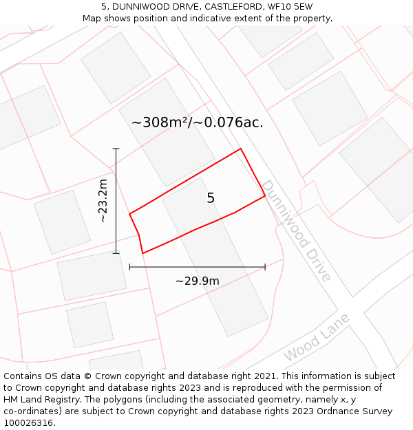 5, DUNNIWOOD DRIVE, CASTLEFORD, WF10 5EW: Plot and title map