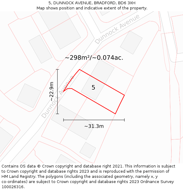 5, DUNNOCK AVENUE, BRADFORD, BD6 3XH: Plot and title map