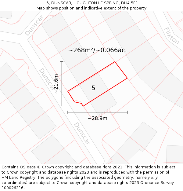 5, DUNSCAR, HOUGHTON LE SPRING, DH4 5FF: Plot and title map