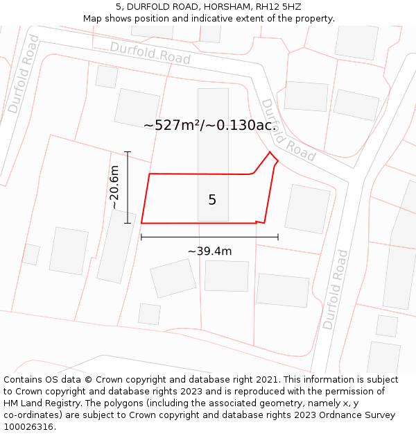 5, DURFOLD ROAD, HORSHAM, RH12 5HZ: Plot and title map