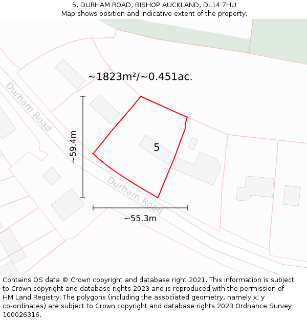 5, DURHAM ROAD, BISHOP AUCKLAND, DL14 7HU: Plot and title map