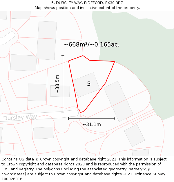 5, DURSLEY WAY, BIDEFORD, EX39 3PZ: Plot and title map