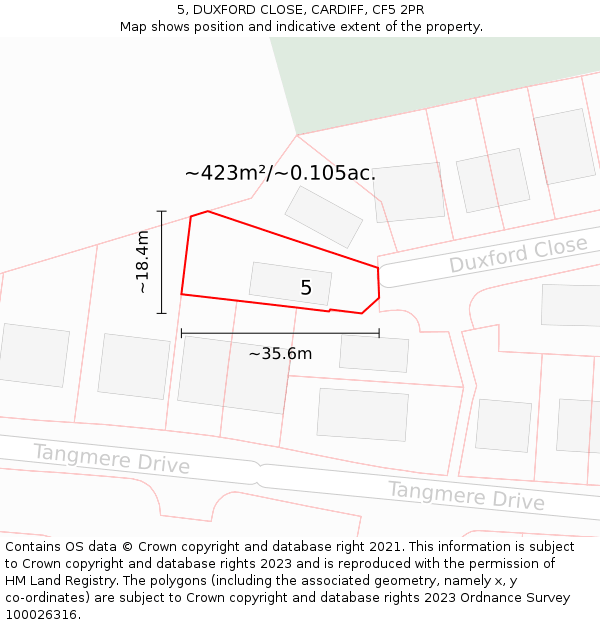 5, DUXFORD CLOSE, CARDIFF, CF5 2PR: Plot and title map