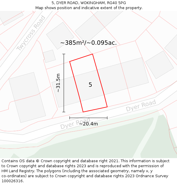 5, DYER ROAD, WOKINGHAM, RG40 5PG: Plot and title map