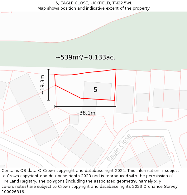 5, EAGLE CLOSE, UCKFIELD, TN22 5WL: Plot and title map