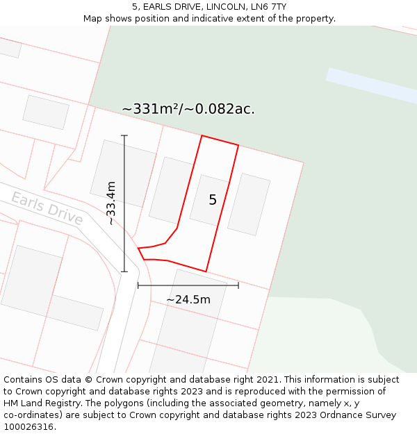 5, EARLS DRIVE, LINCOLN, LN6 7TY: Plot and title map