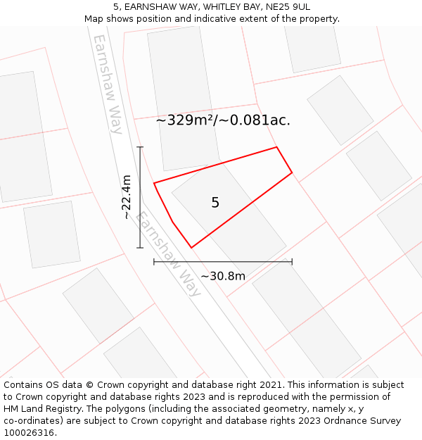 5, EARNSHAW WAY, WHITLEY BAY, NE25 9UL: Plot and title map