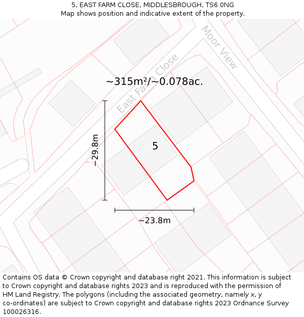 5, EAST FARM CLOSE, MIDDLESBROUGH, TS6 0NG: Plot and title map