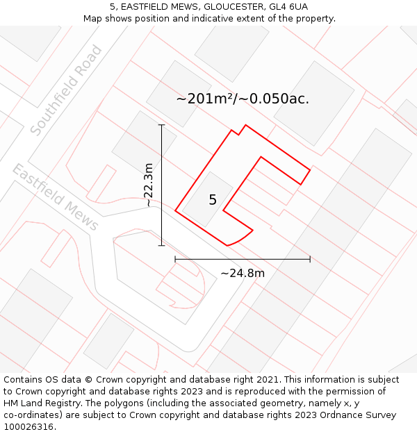 5, EASTFIELD MEWS, GLOUCESTER, GL4 6UA: Plot and title map