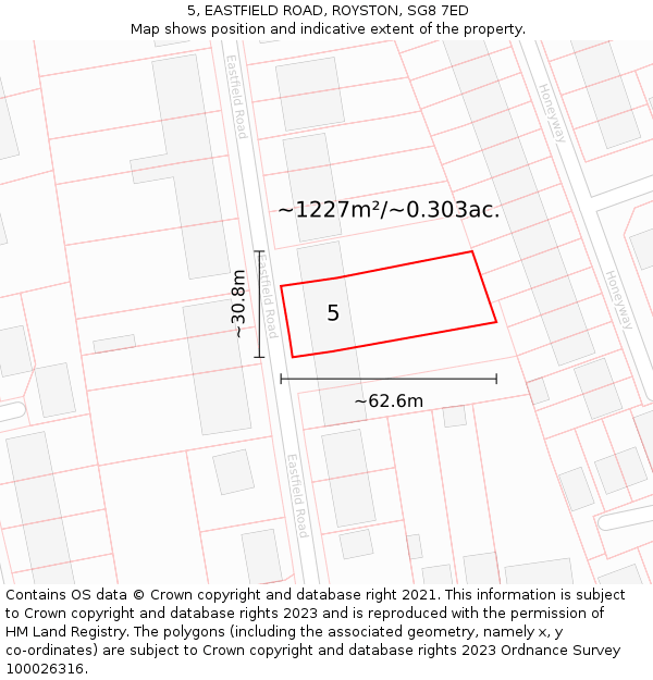 5, EASTFIELD ROAD, ROYSTON, SG8 7ED: Plot and title map