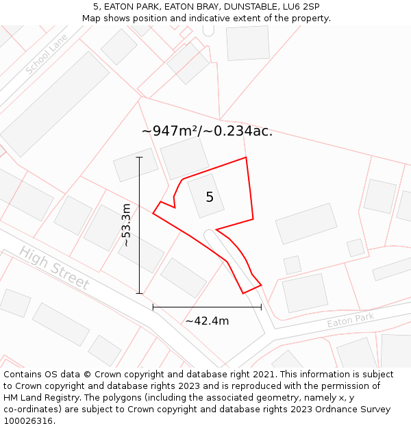 5, EATON PARK, EATON BRAY, DUNSTABLE, LU6 2SP: Plot and title map